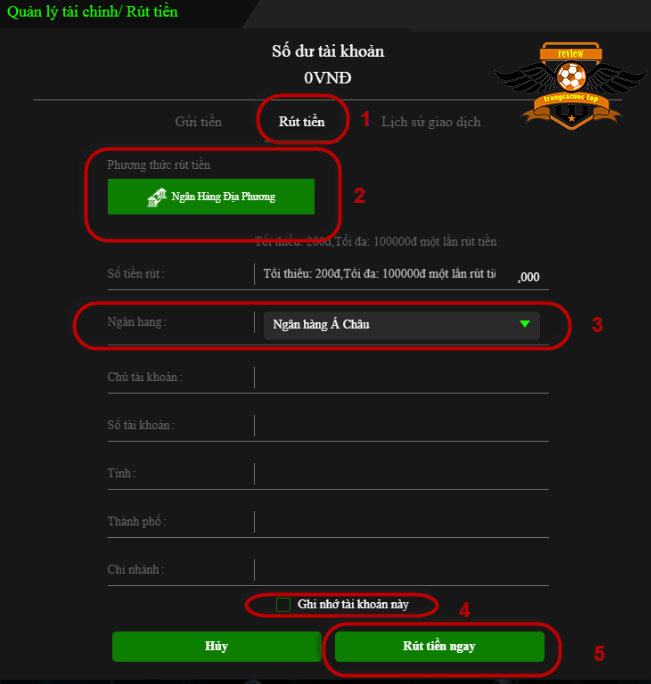 Rút tiền về tài khoản tại nhà cái JBO