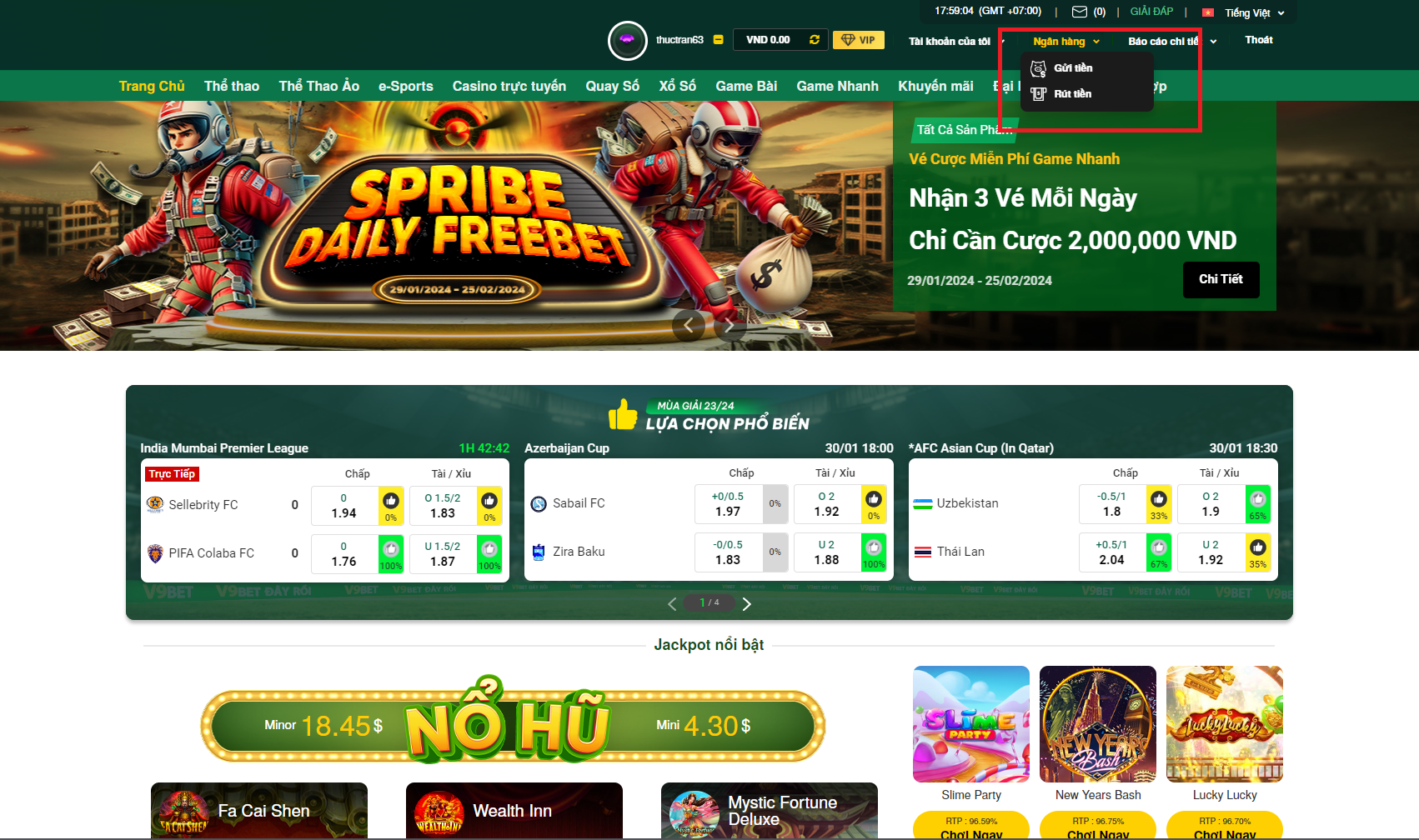 Gửi tiền vào tài khoản V9Bet của bạn Gửi tiền vào tài khoản V9Bet của bạn