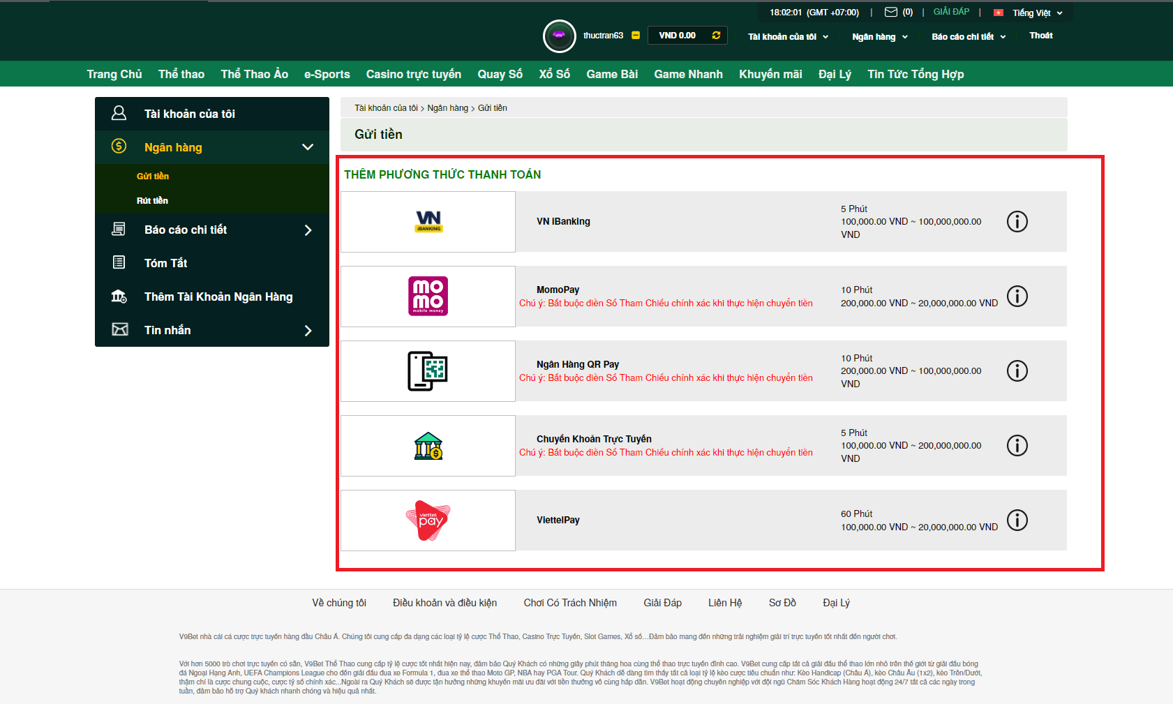 Nhiều phương thức gửi tiền vào tài khoản của bạn Nhiều phương thức gửi tiền vào tài khoản của bạn