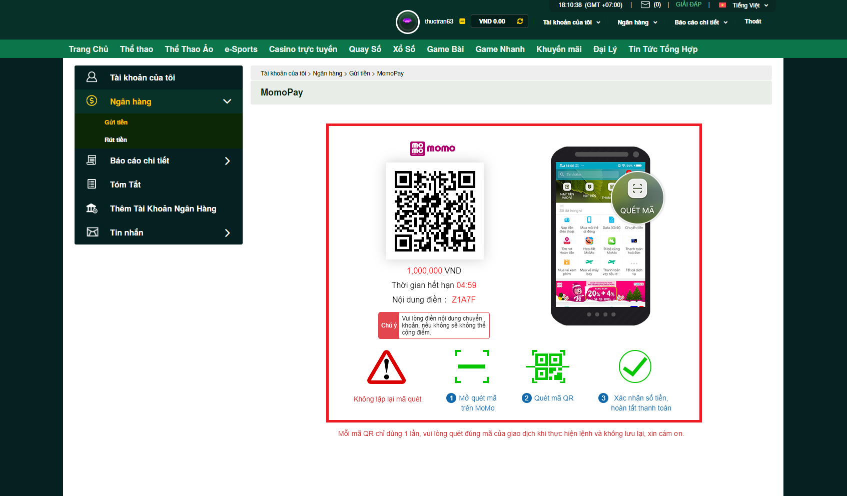 Quét mã QR an toàn để hoàn tất việc gửi tiền vào V9Bet Quét mã QR an toàn để hoàn tất việc gửi tiền vào V9Bet