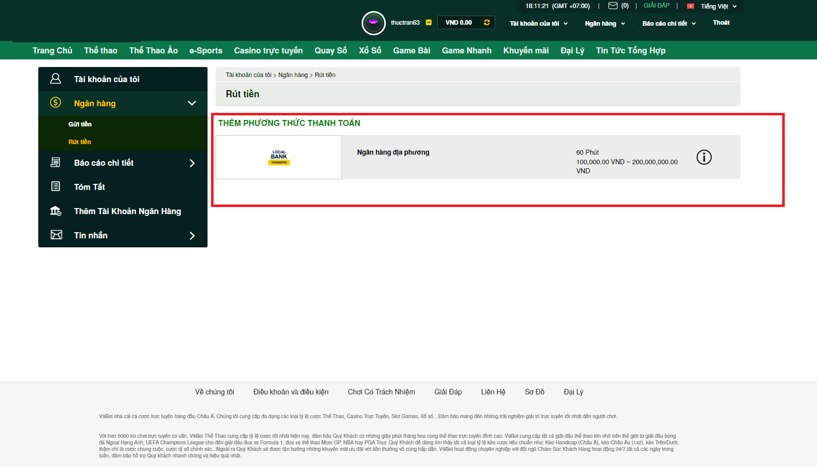 Rút tiền về tài khoản của bạn từ tài khoản V9 Rút tiền về tài khoản của bạn từ tài khoản V9