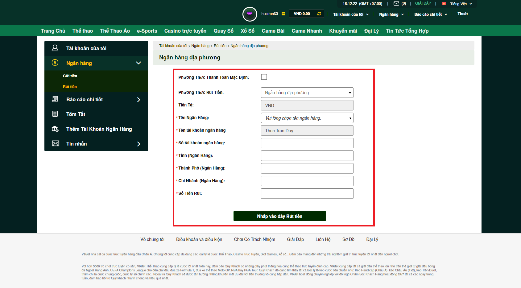 Nhập dữ liệu để rút tiền Nhập dữ liệu để rút tiền